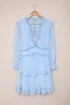 Layered Ruffled Open Back Puff Sleeve Swiss Dot Mini Dress